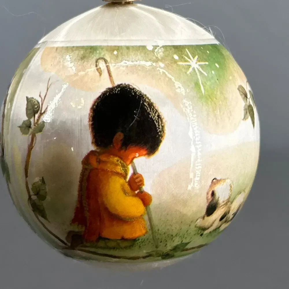 VTG Silk Christmas Ornament Baby deer Shepherd lamb Scenic American Legion 80s